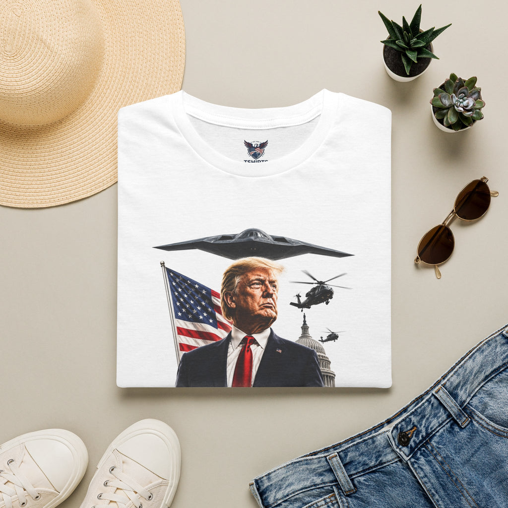 Political T-Shirt — "Executive Decision" Graphic Tee with Patriotic Flag & Military Imagery