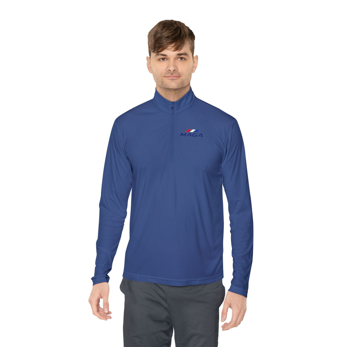 Quarter-Zip Pullover — Retro MAGA-Inspired Logo Chest Tee - The Conservative Brand