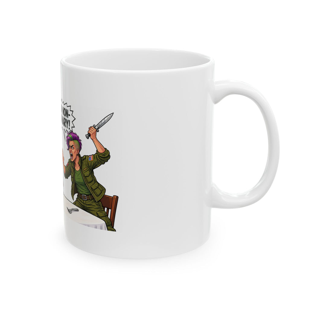 Violent Non-Binary Dinner Patron Comic Ceramic Mug — Humorous LGBT Pride Coffee Cup (11oz/15oz)