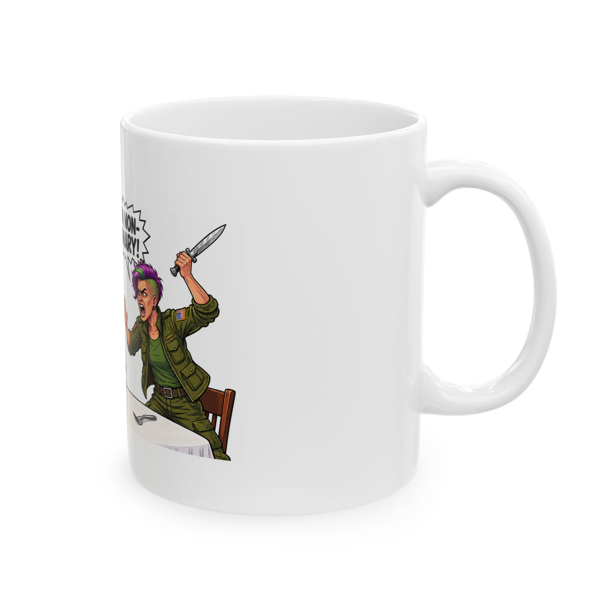 Violent Non-Binary Dinner Patron Comic Ceramic Mug — Humorous LGBT Pride Coffee Cup (11oz/15oz)