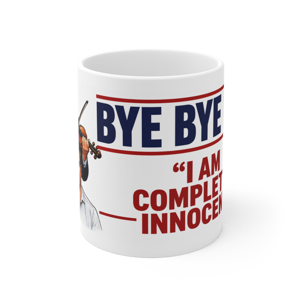 Political Satire Mug – "BYE BYE ERIC SWALWELL" Quote & Violin Scene