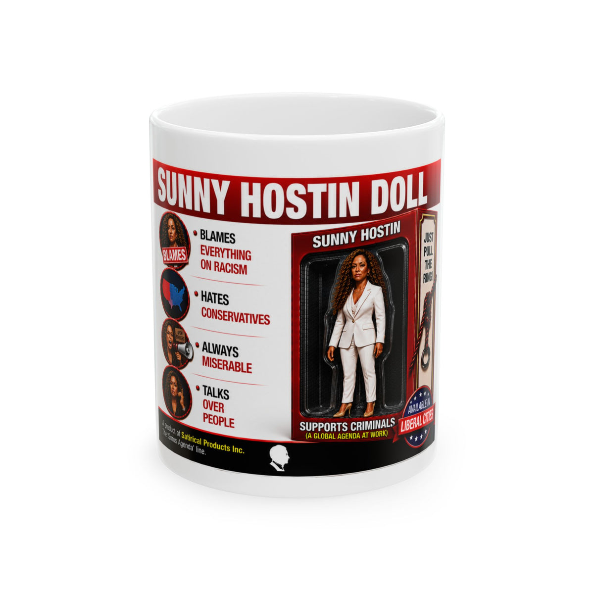 Ceramic Mug — 'Sunny Hostin' Doll Satire Political Novelty Coffee Cup (11oz/15oz)