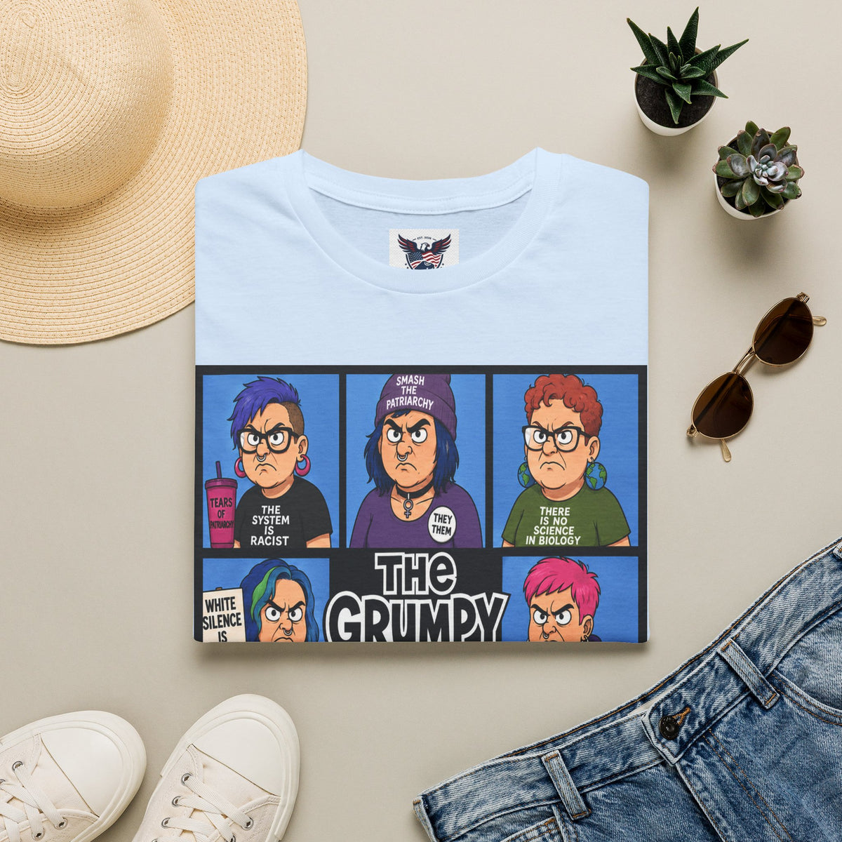 Grumpy WOKE Bunch Graphic T-Shirt — Retro Comic Panel Illustration