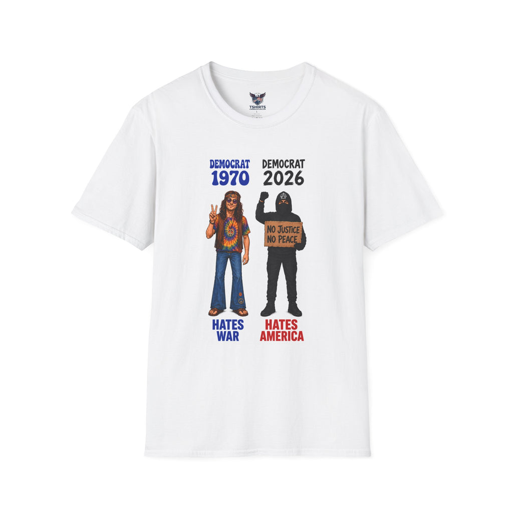 "Trump Patriot Shirt | America First T-Shirt | Conservative Republican Apparel | God Family Country Tee" | anti-woke tshirt | Democrat 1970 vs 2026 T-Shirt | Political Comparison Tee