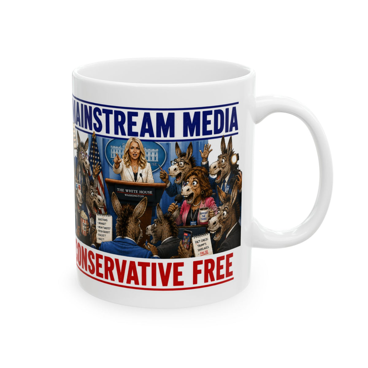 Ceramic Mug - 'Mainstream Media' Conservative Free Fake News Political Cartoon Coffee Mug