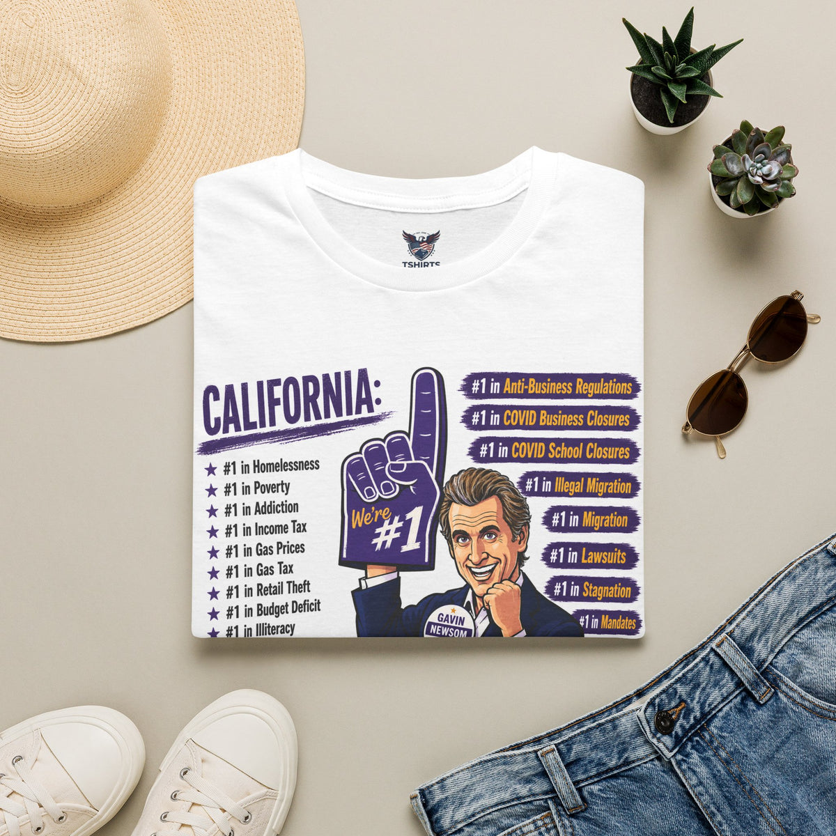 "Trump Patriot Shirt | America First T-Shirt | Conservative Republican Apparel | God Family Country Tee" | California #1 Retro Man Illustration T-Shirt | State Facts, Vintage Campaign Style
