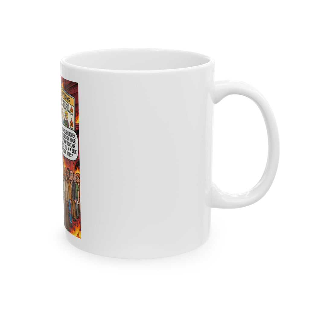 Ceramic Mug — Funny 'Spend Eternity Options' Hell's Kitchen Cartoon Coffee Cup