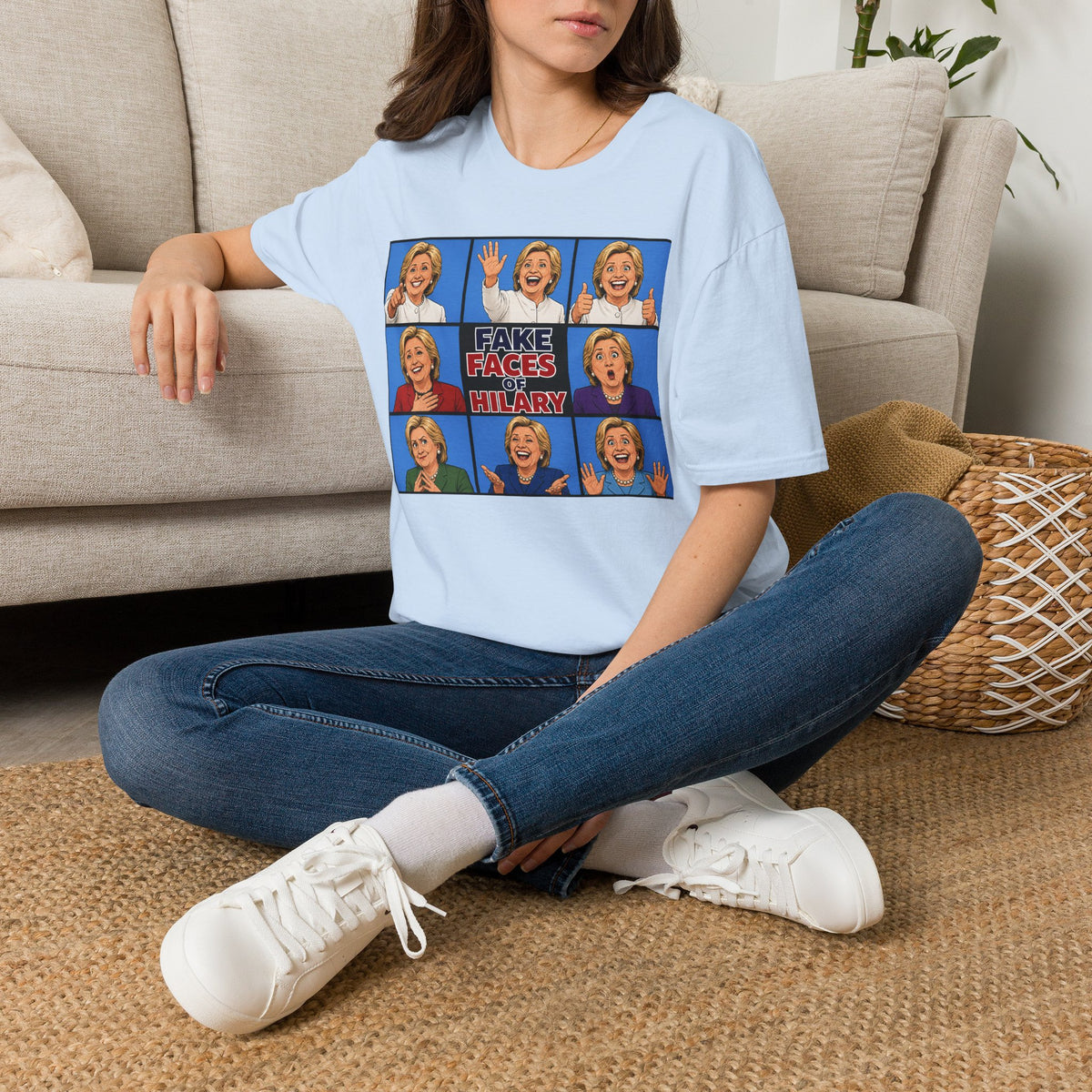 Political Parody T-Shirt — "Fake Faces of Hilary" Graphic Tee