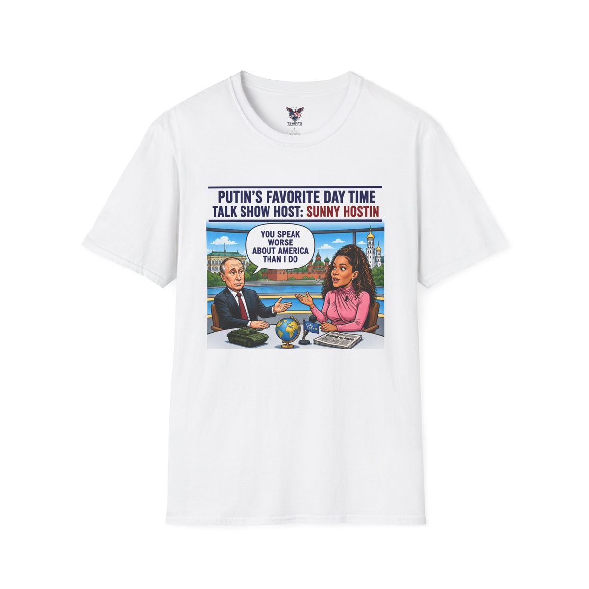 Putin and Sunny Hostin Satire Political T-Shirt – Funny Conservative Talk Show Graphic Tee, Right-Wing Humor Apparel