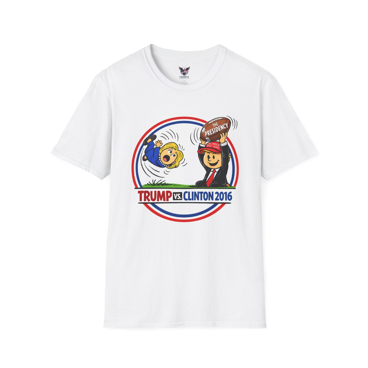 Trump vs Clinton 2016 cartoon T-Shirt | Presidential Football Toss Political Tee