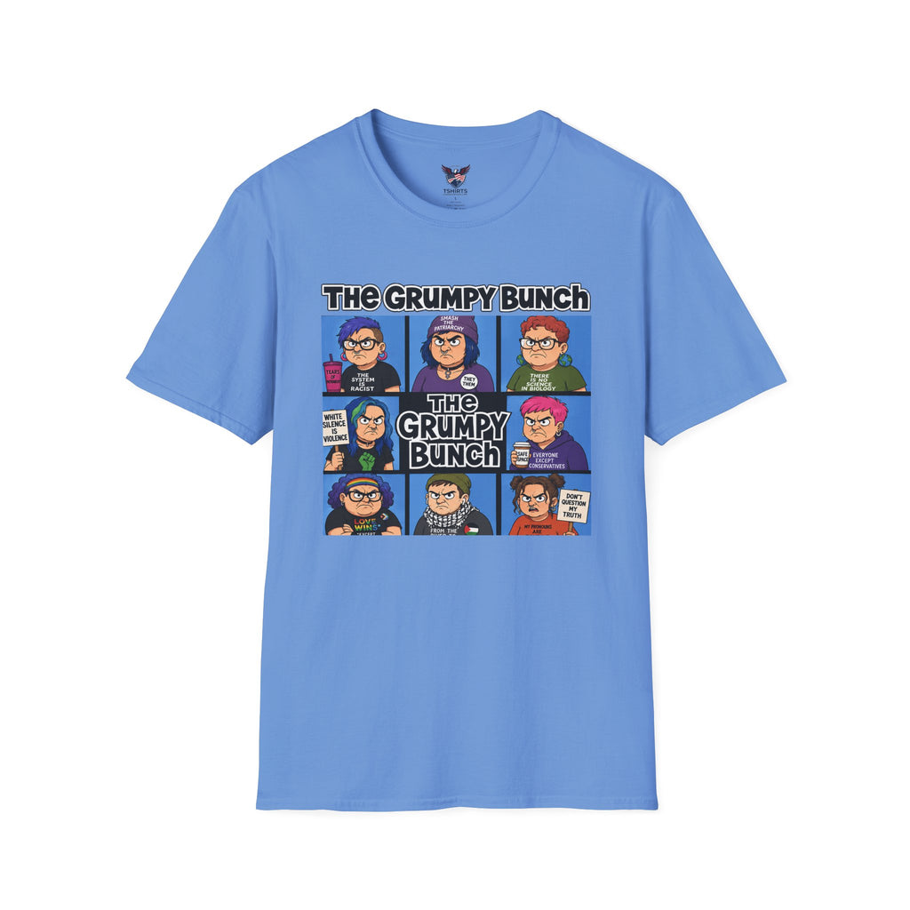 The Grumpy Bunch Carolina Blue T-Shirt | Cartoon Grumpy Faces Tee
