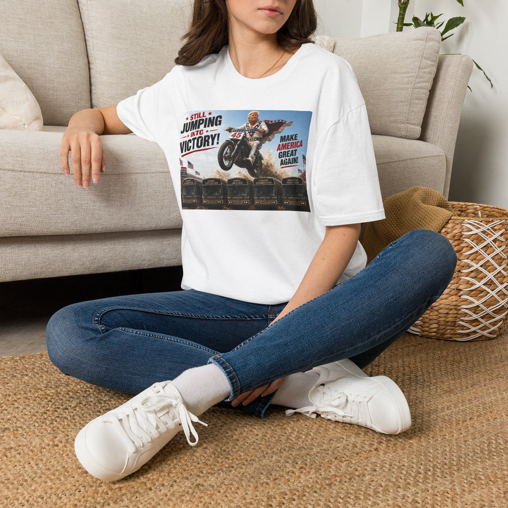 Graphic T-Shirt — "Still Jumping into Victory! Make America Great Again" Motorcycle Design