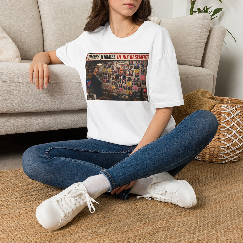 T-Shirt — "Jimmy Kimmel Obsessing Over Trump In His Basement" Political Satire Tee