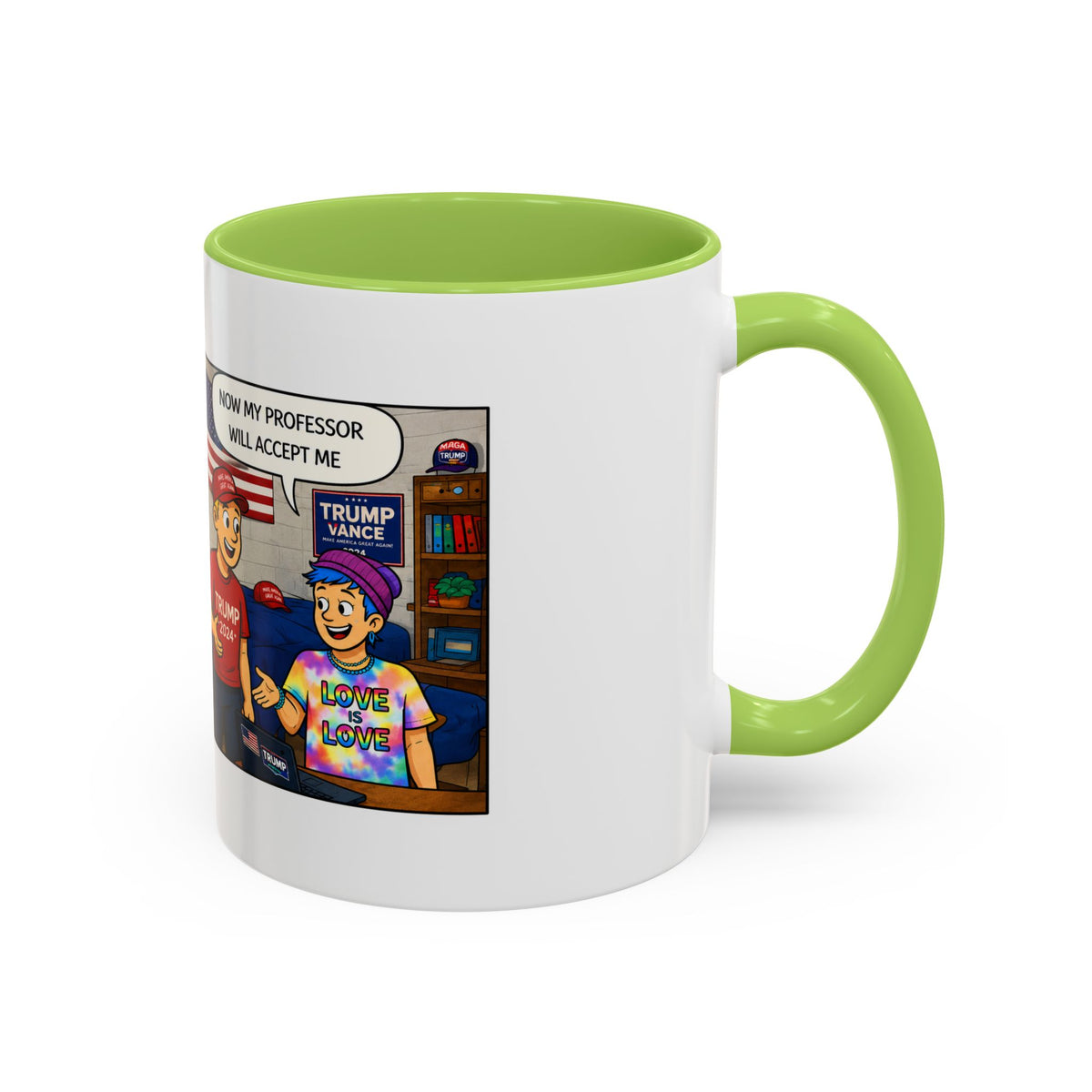 "College Life" Trump 2024 Political Comic Accent Coffee Mug – Funny Conservative Campus Humor Gag Gift