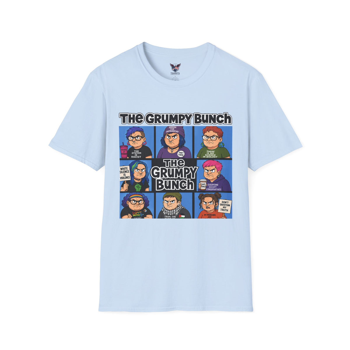 The Grumpy Bunch Light Blue T-Shirt | Cartoon Character Panel