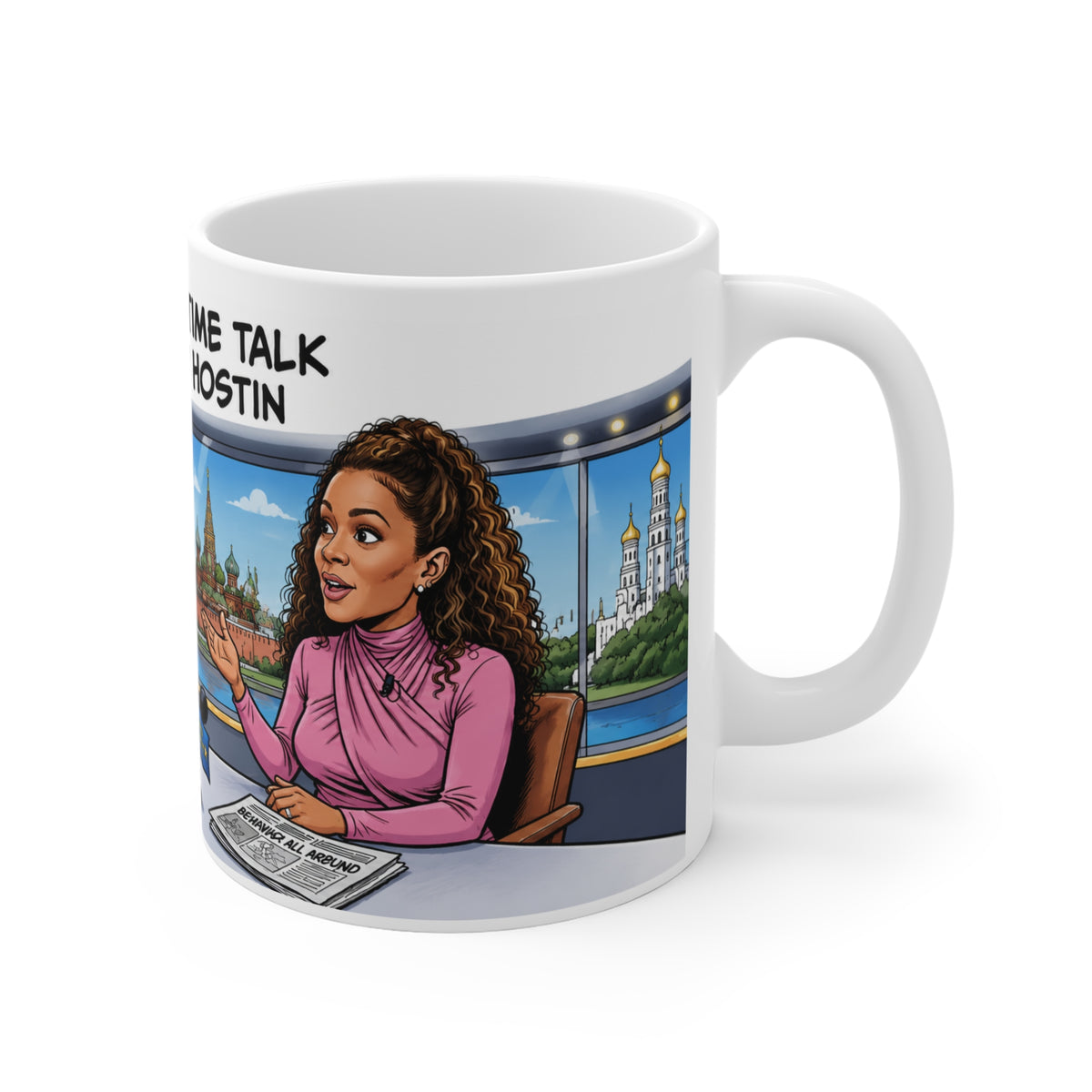 SUNY HOSTIN SATIRE MUG Political Cartoon Coffee Mug — “Putin’s Favorite Daytime Talk Show Host: Sunny Hostin” 11oz