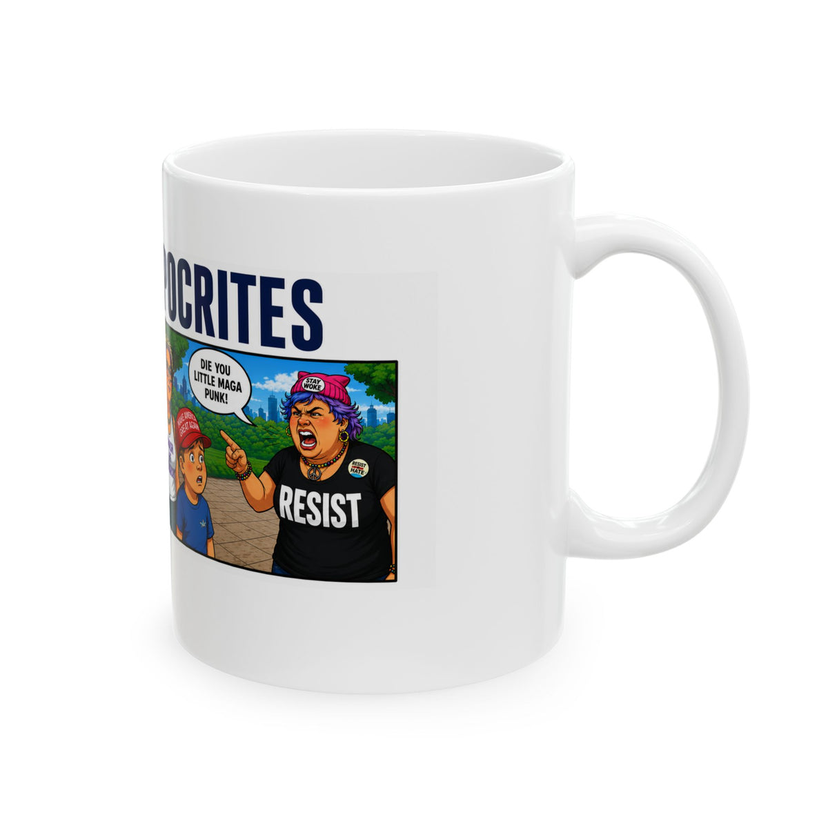 Liberal Hypocrite Political Cartoon Mug | Funny Satire Coffee Cup