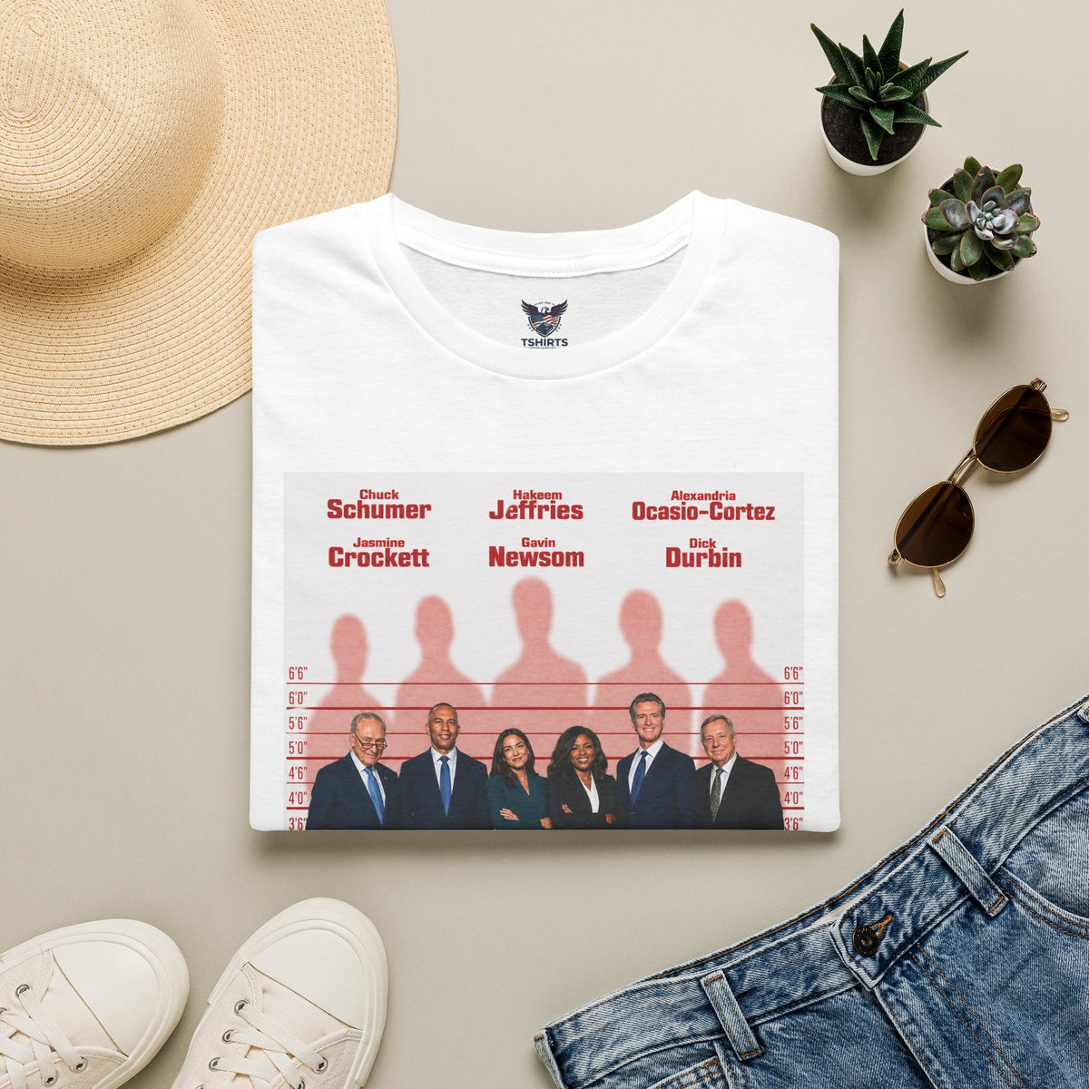 Political 'Usual Suspects' T-Shirt — Satirical Protest Tee Featuring Schumer, Ocasio-Cortez, Newsom