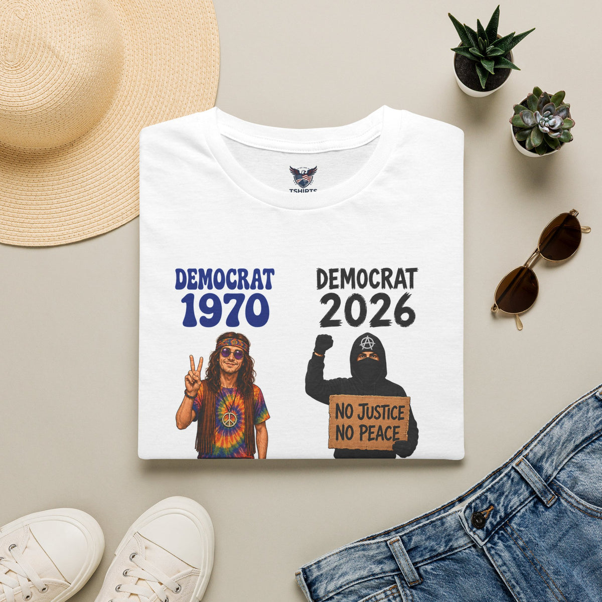 "Trump Patriot Shirt | America First T-Shirt | Conservative Republican Apparel | God Family Country Tee" | anti-woke tshirt | 1970 Hippie vs 2026 Protester T-Shirt | Democrat 1970 2026, No Justice No...