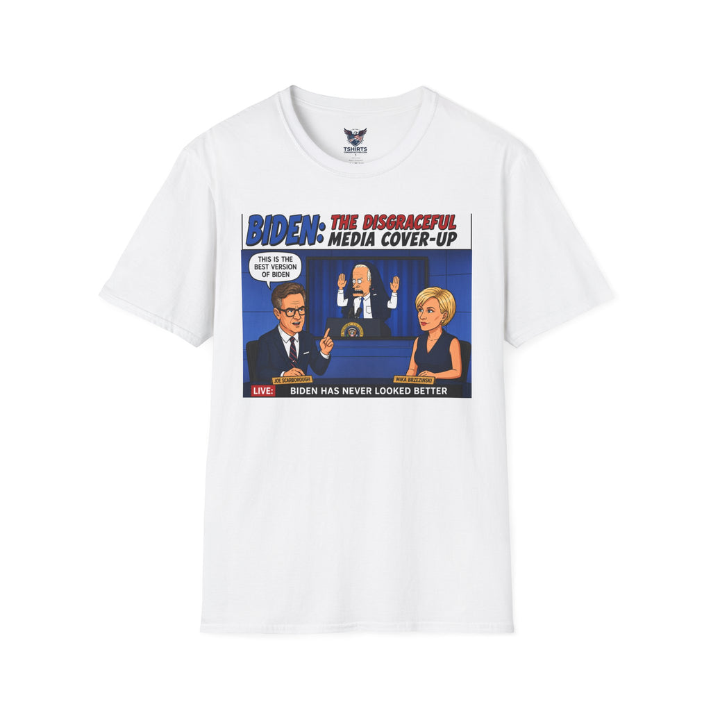 "Trump Patriot Shirt | America First T-Shirt | Conservative Republican Apparel | God Family Country Tee" | anti-woke tshirt | Political Cartoon Media Cover-Up T-Shirt | Satirical News Panel Tee