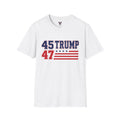 "Trump 45/47 Patriot Shirt | America First T-Shirt | Conservative Republican Apparel | God Family Country Tee" | anti-woke tshirt | Trump 45/47 Patriotic T-Shirt — 45 Trump 47 with Stars & Stripes