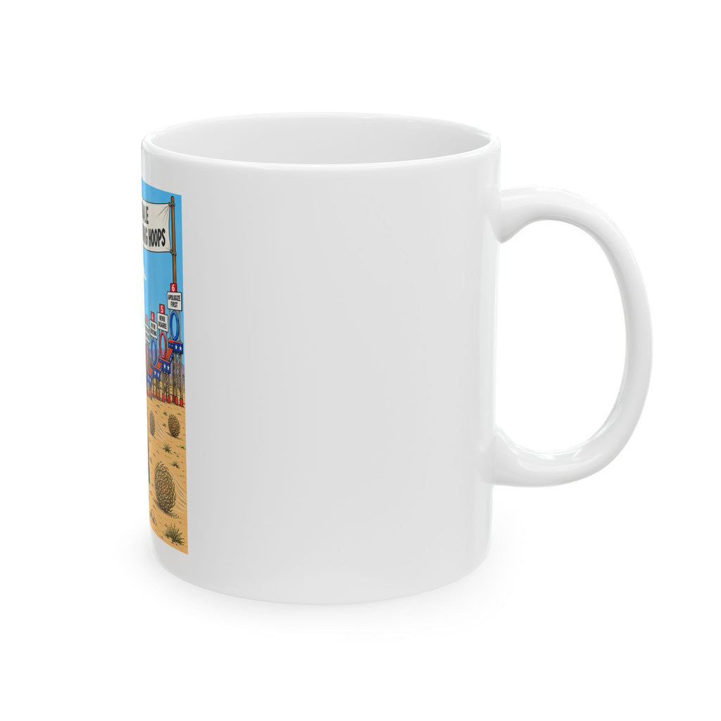 Coffee Mug — "White Female Progressive Dating Hoops" Humorous Political Cartoon Ceramic Mug (11oz/15oz)