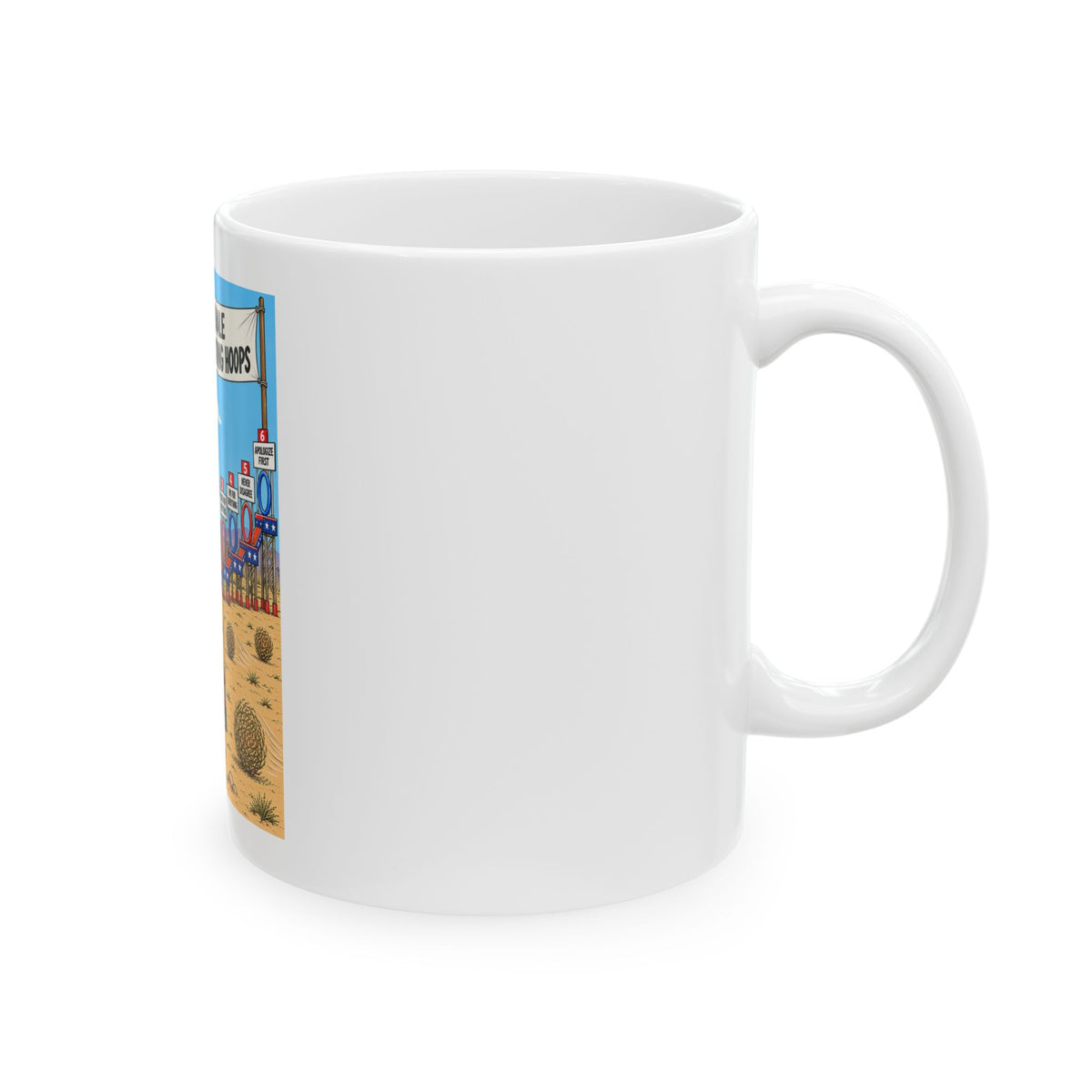 Coffee Mug — "White Female Progressive Dating Hoops" Humorous Political Cartoon Ceramic Mug (11oz/15oz)