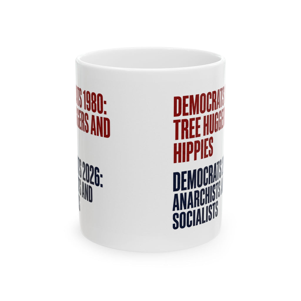 Political Comparison Mug — "Democrats 1980 vs 2026" Satire Ceramic Coffee Cup (11oz/15oz)