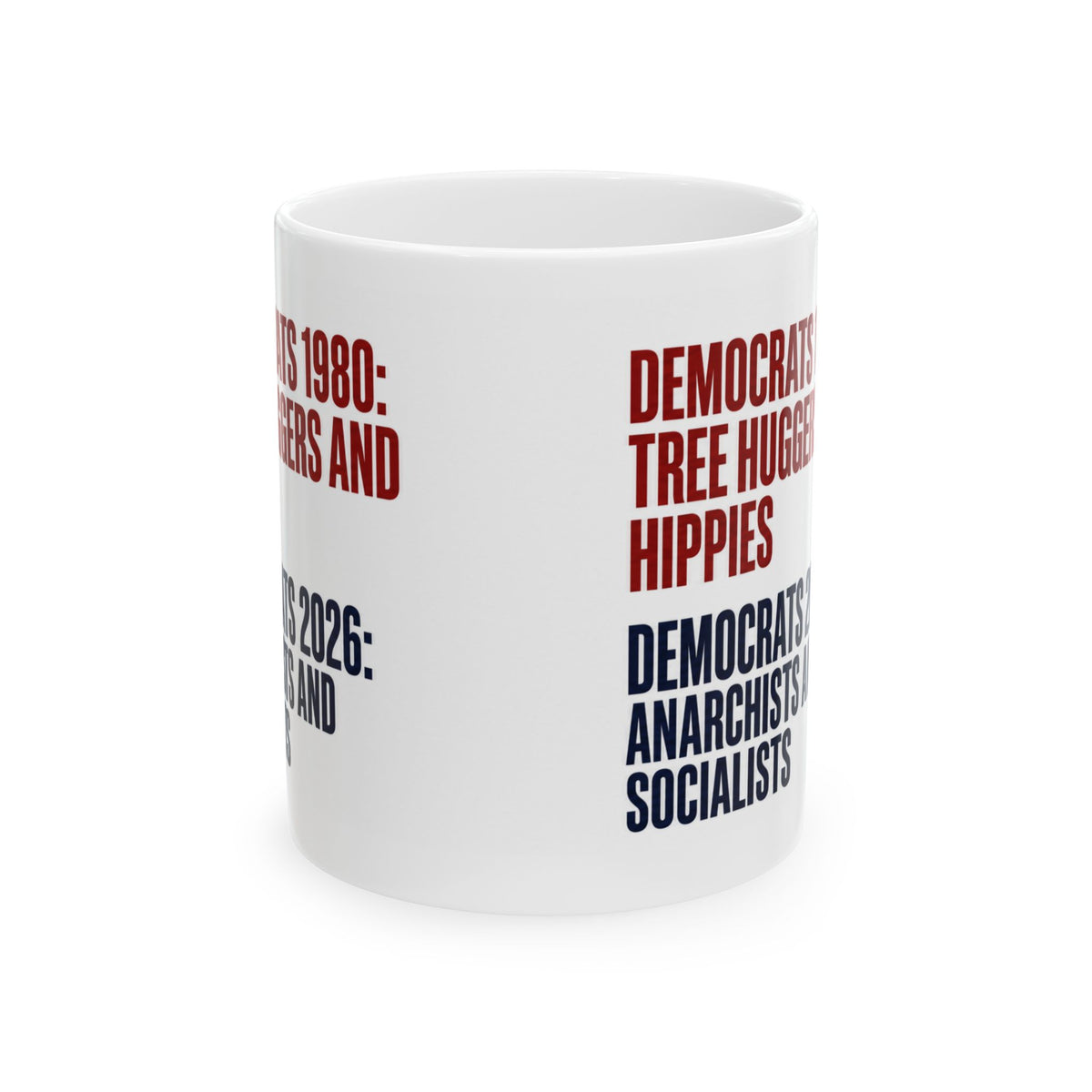 Political Comparison Mug — "Democrats 1980 vs 2026" Satire Ceramic Coffee Cup (11oz/15oz)