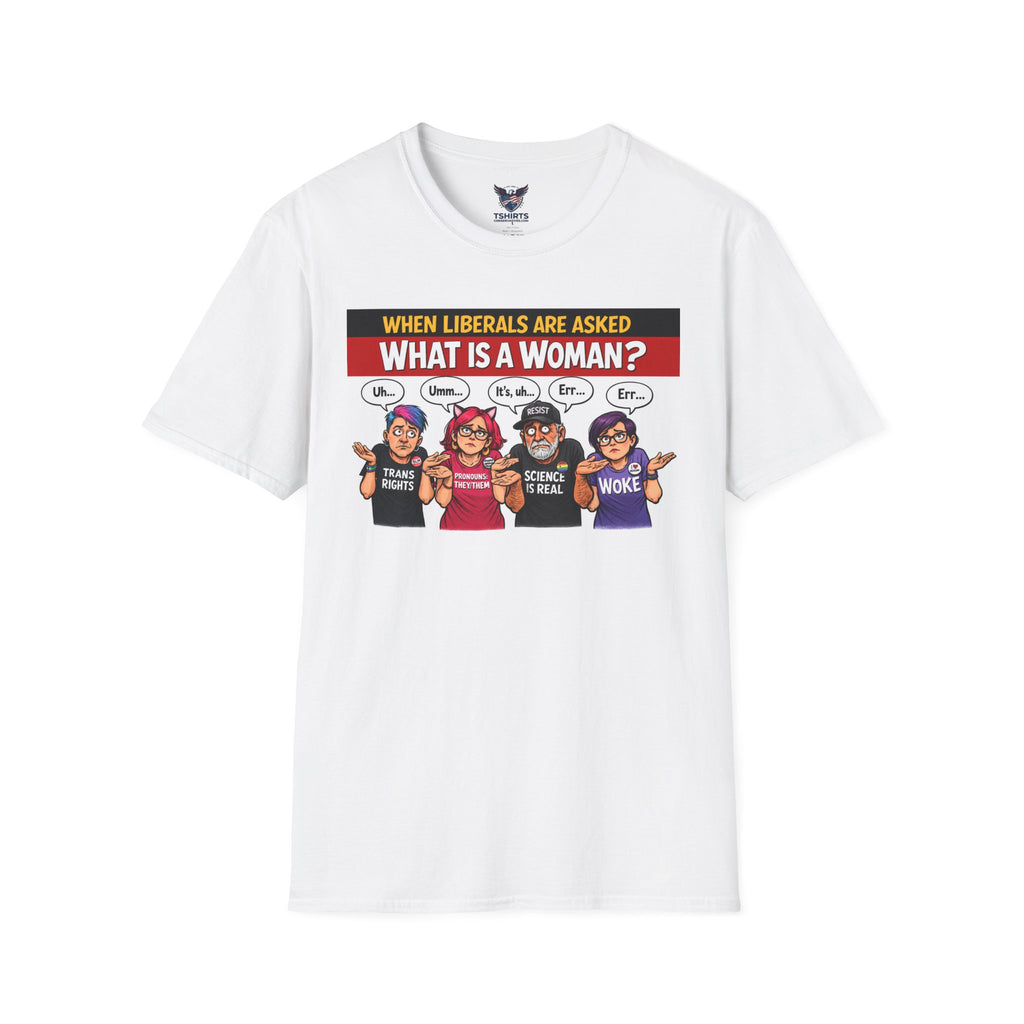 TRUMP CONSERVATIVE MAGA REPUBLICAN What Is A Woman? Cartoon Characters T-Shirt | Political Satire Tee