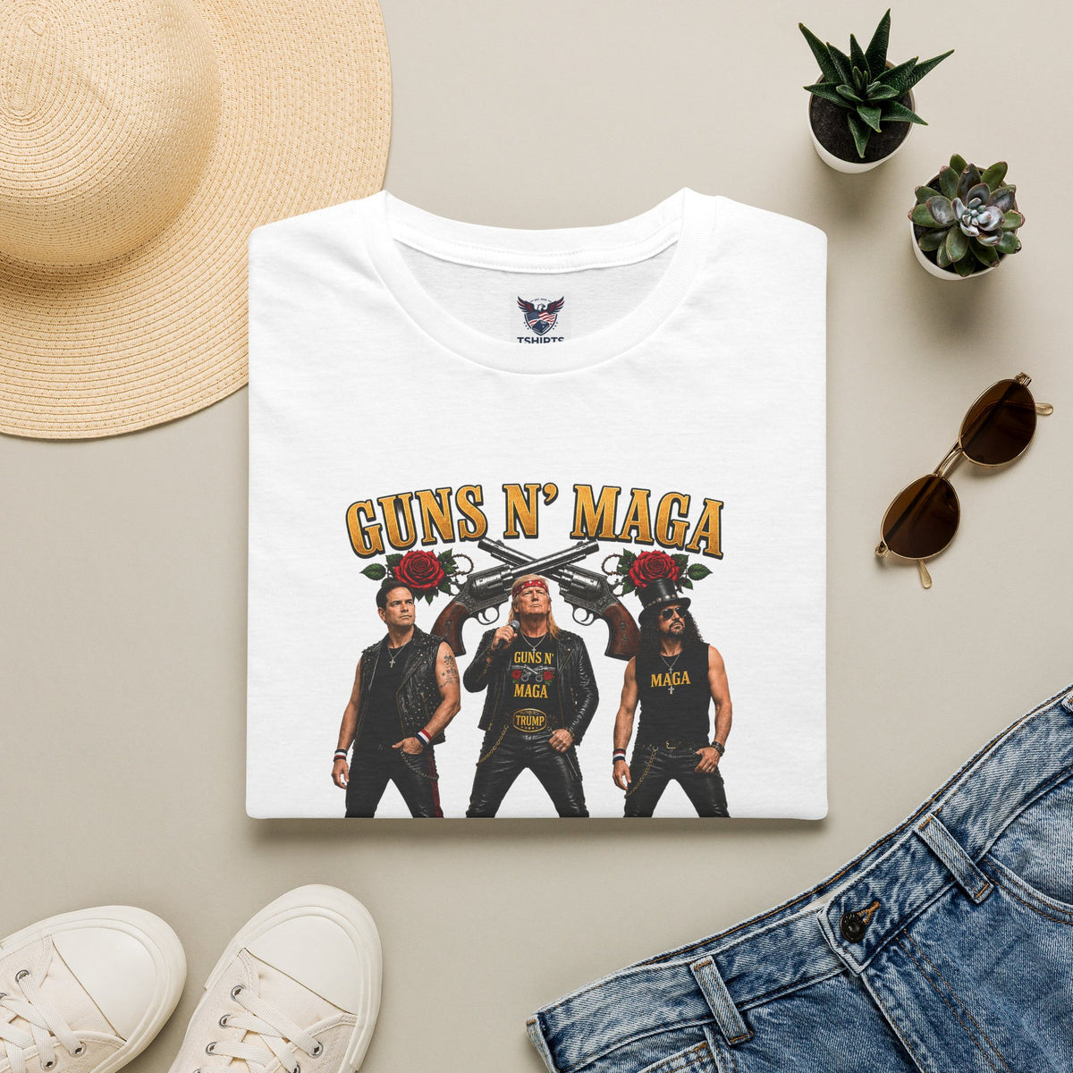 Guns N' Maga Rock Band T-Shirt — Trump, Vance, Rubio Political Parody Graphic Tee