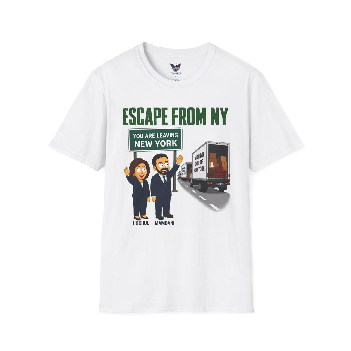 "Trump Patriot Shirt | America First T-Shirt | Conservative Republican Apparel | God Family Country Tee" | anti-woke tshirt | Escape From NY T-Shirt | New York highway moving truck graphic
