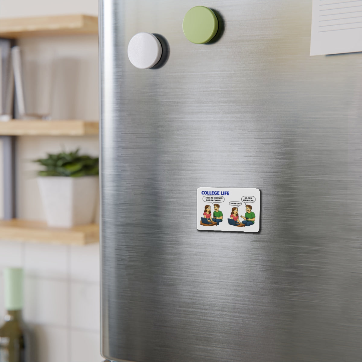 College Life Conservative Comic Panel Magnet | Die-Cut Refrigerator Magnet
