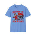 Carolina Blue Run From the Dem•krats T-Shirt | Political Cartoon Donkey, Soviet Flag