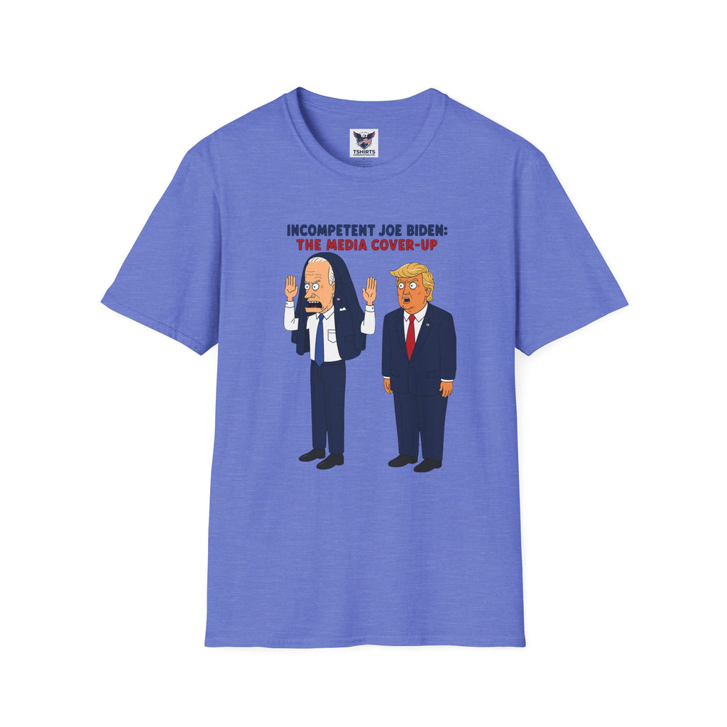 Political Cartoon T-Shirt — "Incompetent Joe Biden? The Media Cover-Up" Graphic Tee
