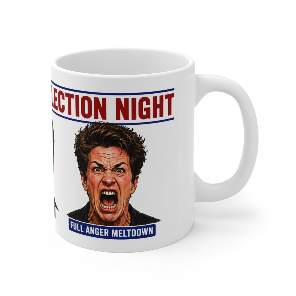 THE FACES OF ELECTION MADDOW ELECTION NIGHT SATIRE MUG 11oz Novelty Coffee Mug — Election Mood Faces (Optimistic • Nervous)