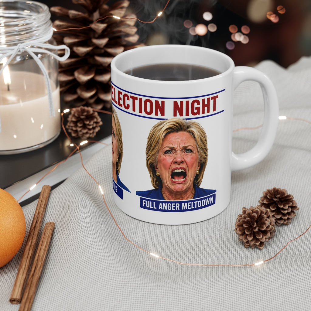Hillary Clinton Election Night Faces Funny Political Face Expressions Mug — 'Hillary Clinton Election Faces' 11oz