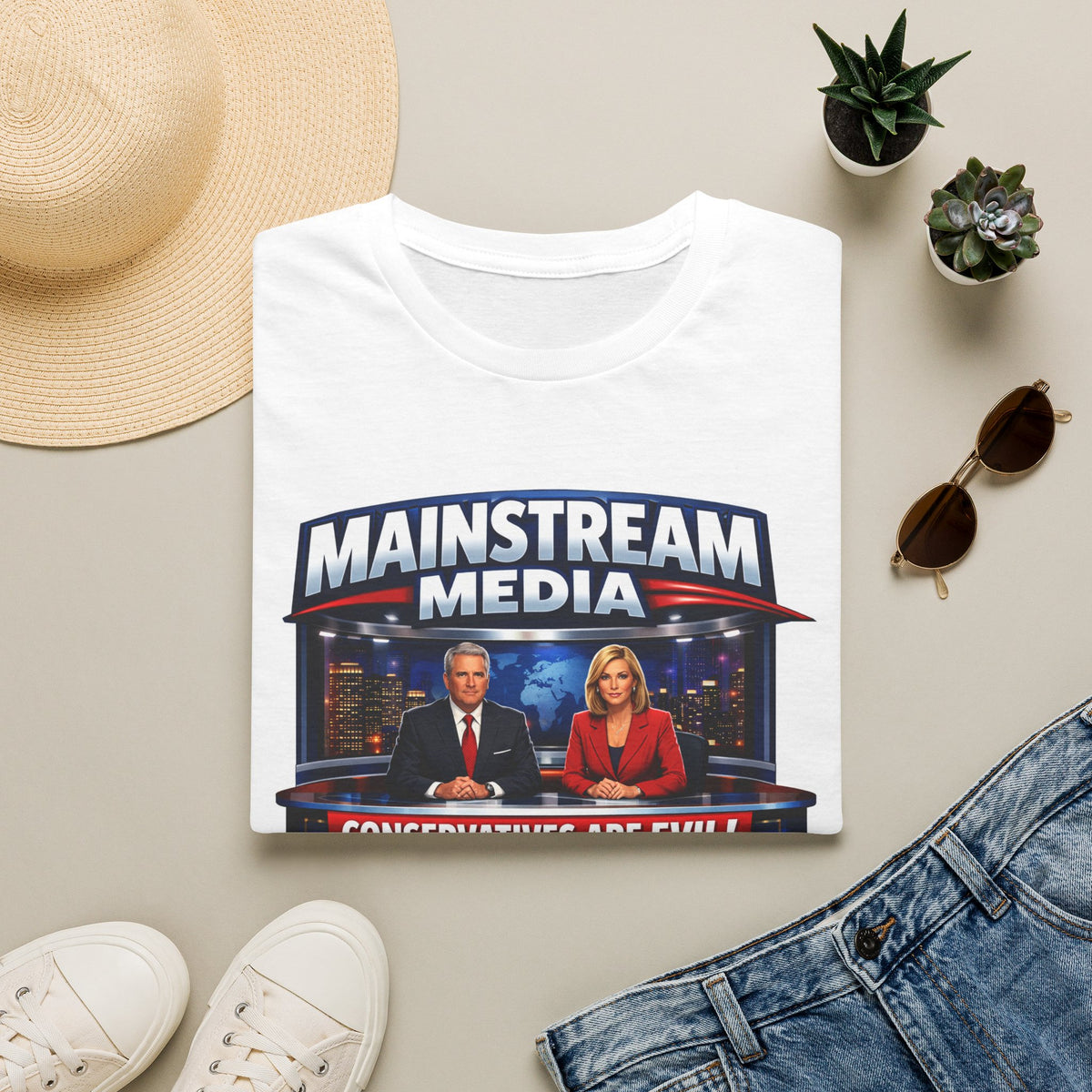 "Trump Patriot Shirt | America First T-Shirt | Conservative Republican Apparel | God Family Country Tee" | anti-woke tshirt | Mainstream Media Conservatives Are Evil graphic T-Shirt | Political News...
