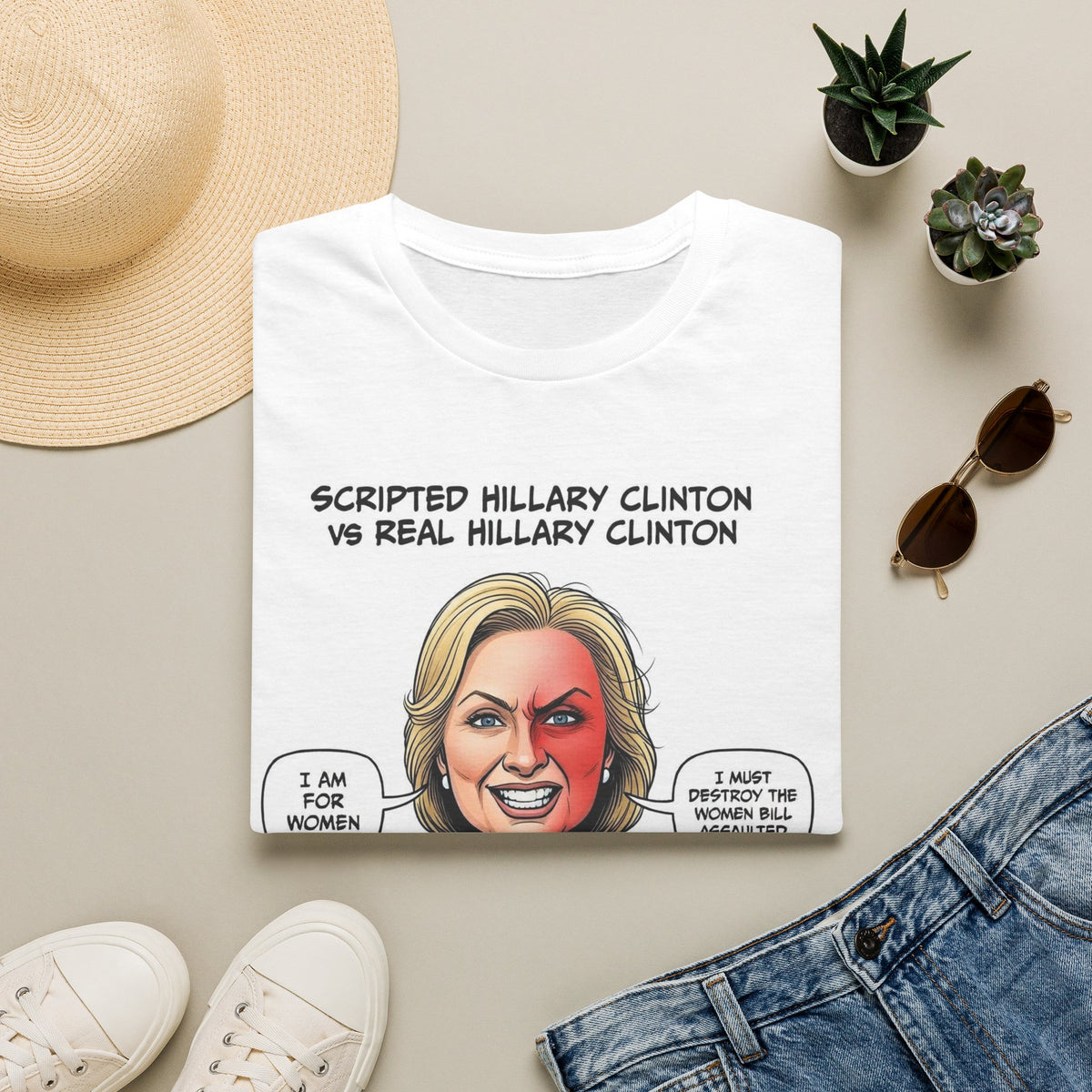 "Trump Patriot Shirt | America First T-Shirt | Conservative Republican Apparel | God Family Country Tee" | anti-woke tshirt | Scripted vs Real Hillary Clinton cartoon T-Shirt | Political satire tee