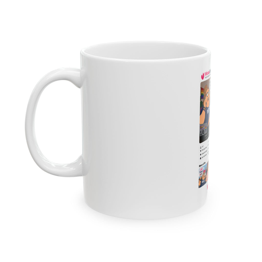 Political Profile Mug - "WokeDate" Funny Dating App Design, 11oz/15oz Ceramic