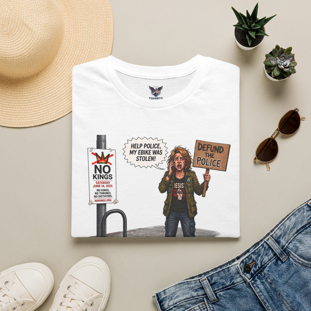"Trump Patriot Shirt | America First T-Shirt | Conservative Republican Apparel | God Family Country Tee" | anti-woke tshirt | No Riding Sign with Punk Protester T-Shirt | Defund Police Illustration