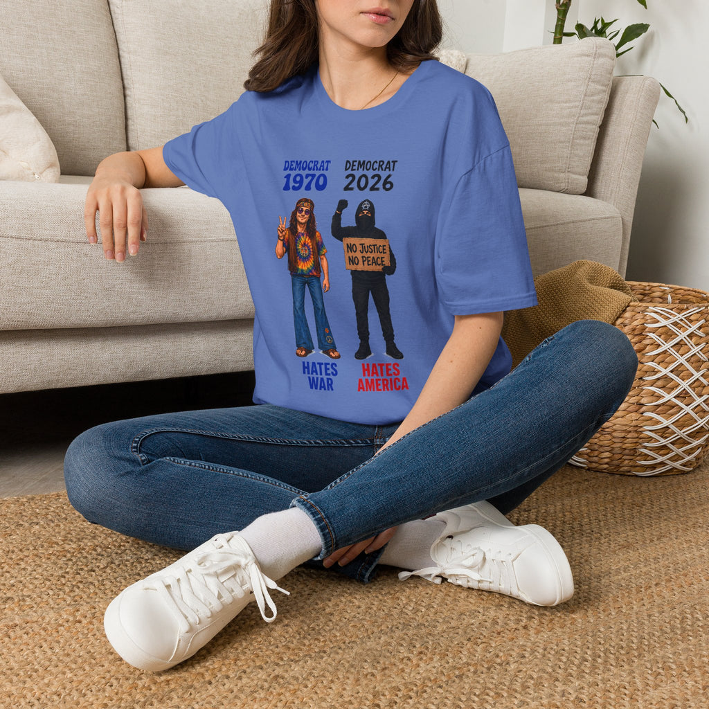 Democrat 1970 vs 2026 Political Comparison T-Shirt — "No Justice No Peace" Design