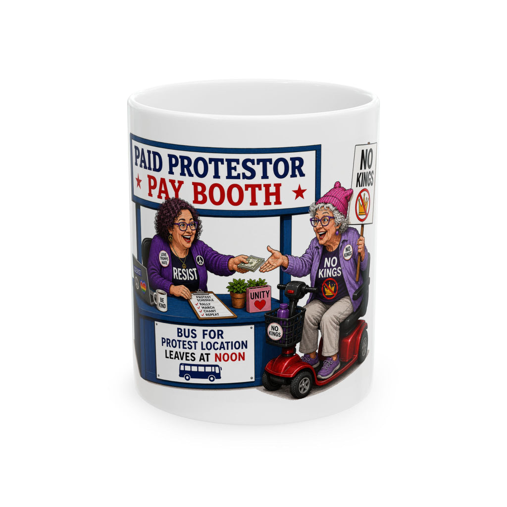 Paid Trump Protestor Pay Booth Mug | Political satire ceramic coffee cup
