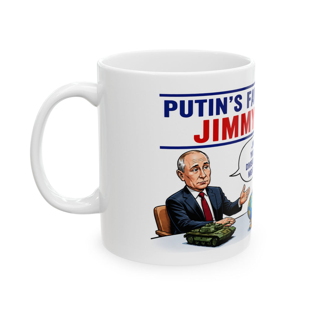 Jimmy Kimmel Political Cartoon Mug | Talk Show Satire Coffee Cup