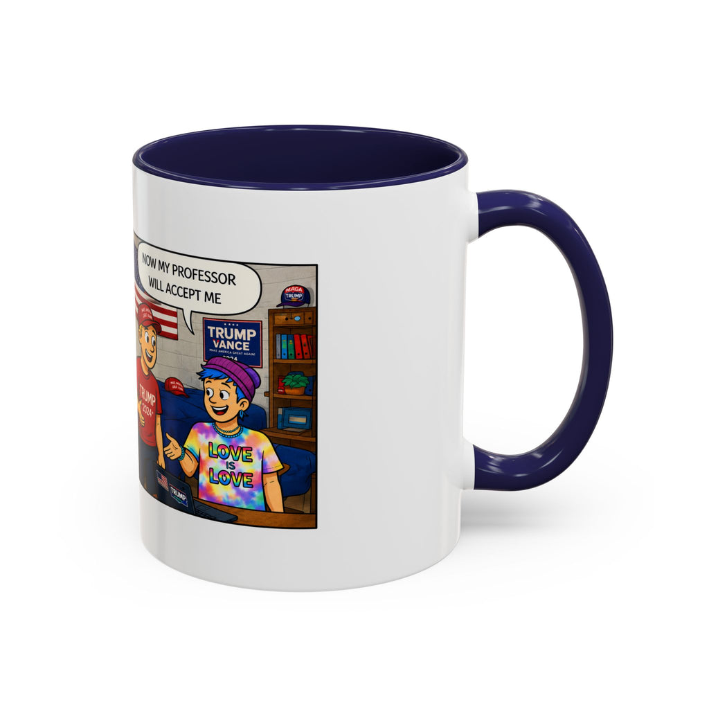 "College Life" Trump 2024 Political Comic Accent Coffee Mug – Funny Conservative Campus Humor Gag Gift