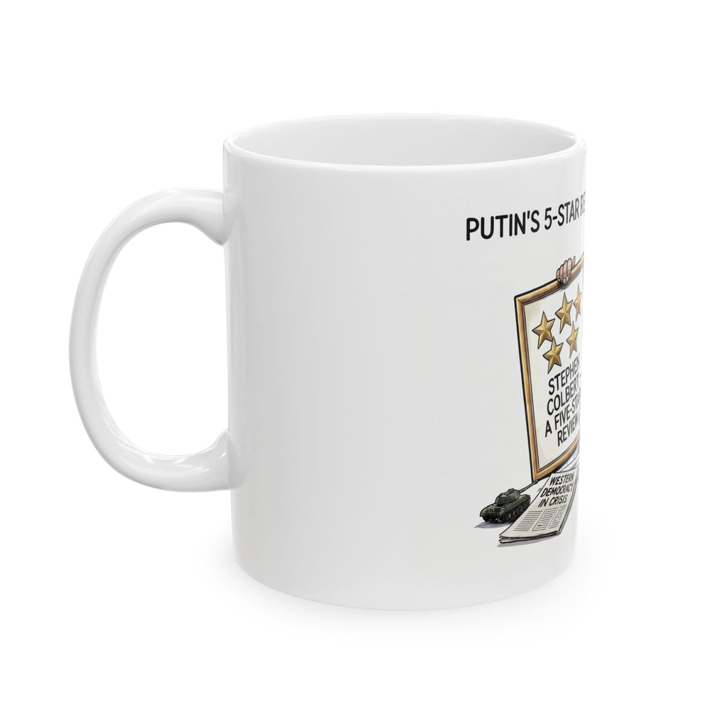 Putin 5-Star Review of Stephen Colbert Mug | Political Cartoon Coffee Mug