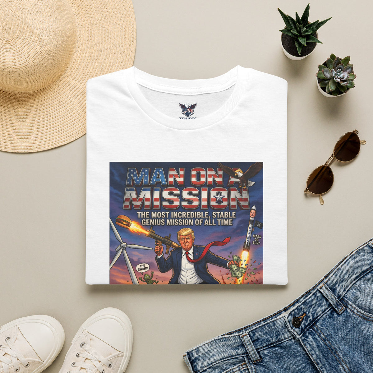 Mission Poster Graphic T-Shirt — "Man On A Mission" Vintage Rocket Art