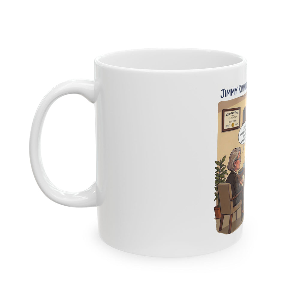 Jimmy Kimmel 'The Therapy Session' Turning into Trump Cartoon Mug | Political Satire Coffee Mug