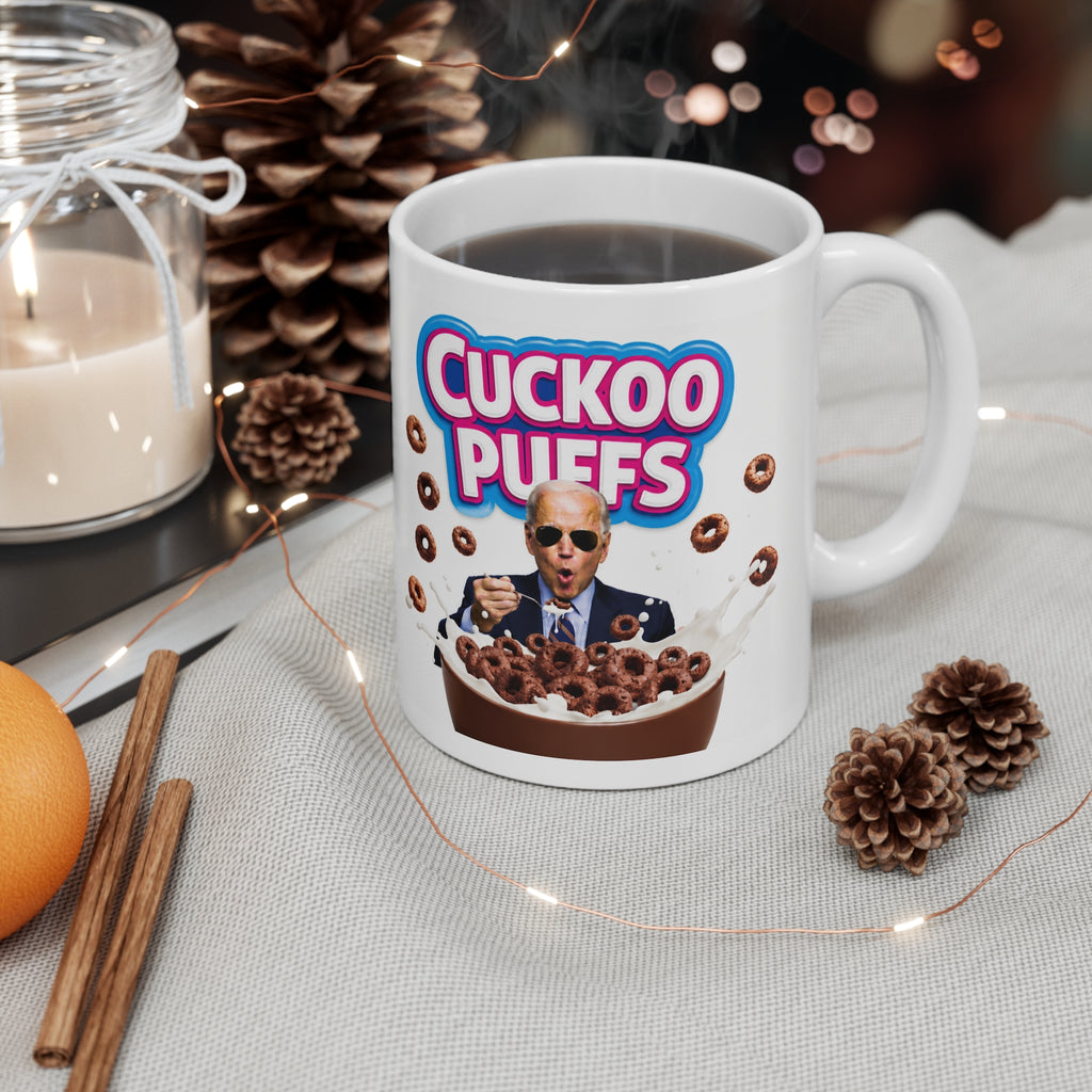 Joe Biden's Cuckoo Puffs Novelty Mug — Funny Cereal Cartoon Coffee Cup