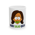 Word Salad Queen Mug | Funny Cartoon Woman Eating Salad, Ceramic Coffee Mug